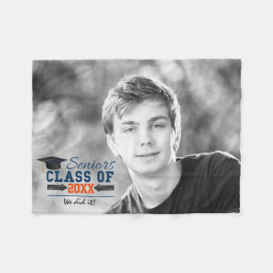 Navy Blue Orange Graduation Fleece Blanket