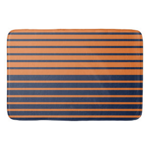 Navy Blue Orange Horizontal Striped Bath Mat