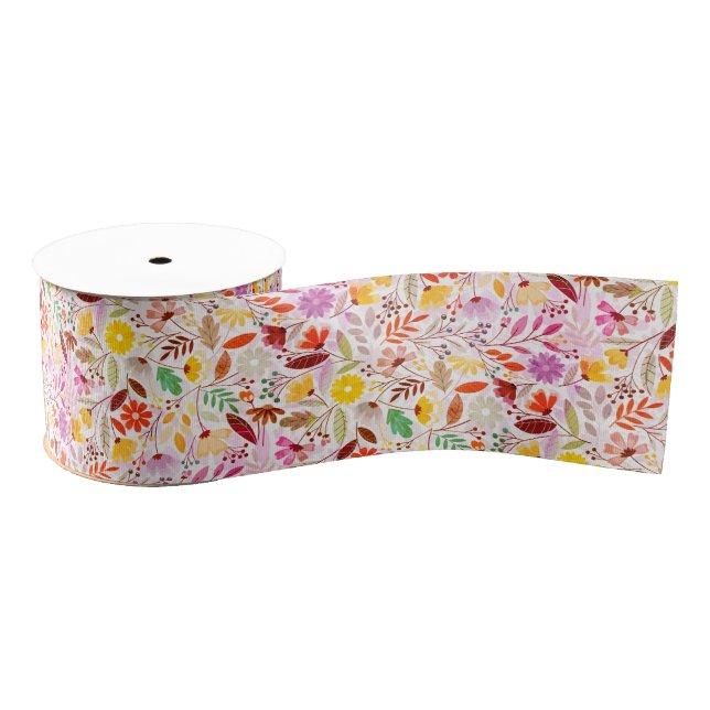 Navy Blue Orange Spring Tulip Flowers Wedding Grosgrain Ribbon (Spool)