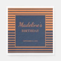 Navy Blue Orange Striped Birthday Party 