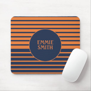 Navy Blue Orange Striped Personalised Mouse Mat