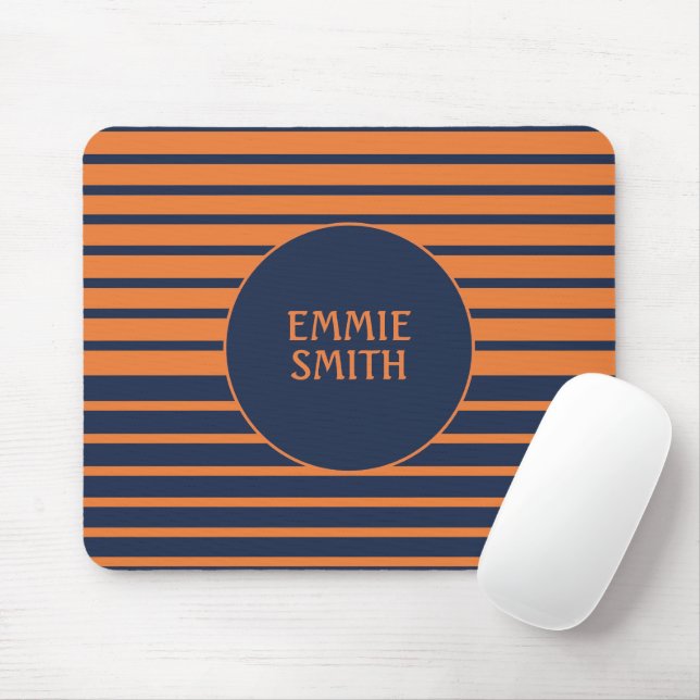 Navy Blue Orange Striped Personalised Mouse Mat (With Mouse)