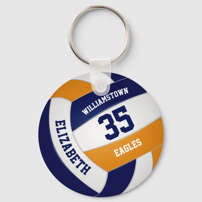 navy blue orange team colours volleyball gifting key ring (Front)