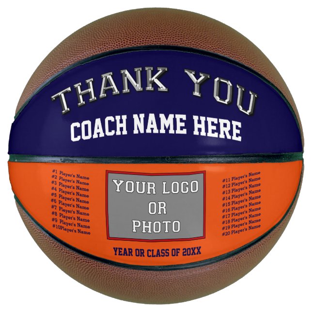 Navy Blue, Orange, Thanks Coach, PHOTO Basketball (Front)