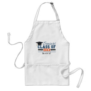 Navy Blue Orange Typography Graduation Apron