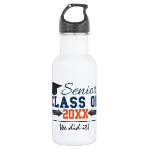 Navy Blue Orange Typography Graduation Bottle