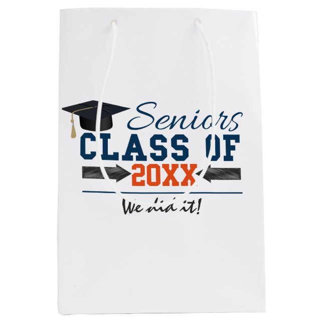 Navy Blue Orange Typography Graduation  Gift Bag (Front)