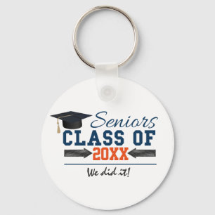 Navy Blue Orange Typography Graduation key ring