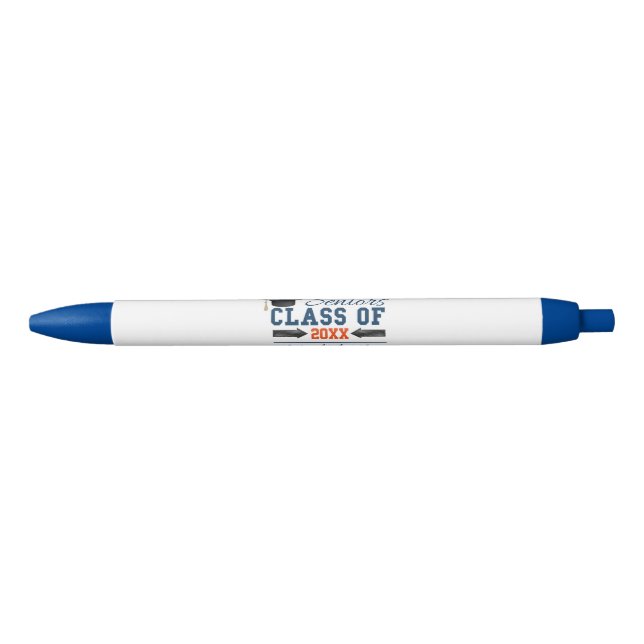 Navy Blue Orange Typography Graduation Pen (Front)
