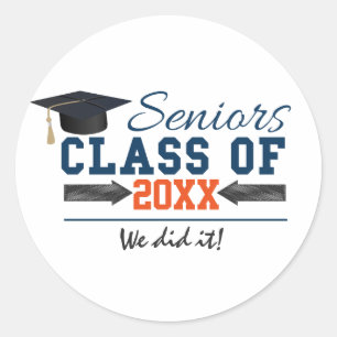 Navy Blue Orange Typography Graduation Stickers