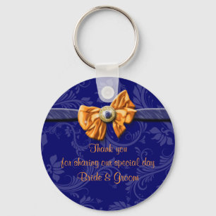Navy blue orange wedding "thank you" theme key ring