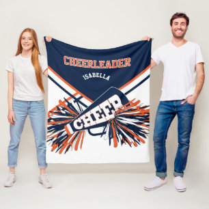 Navy Blue, Orange & White Cheerleader Fleece Blanket
