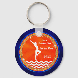 Navy Blue, Orange, White, Gymnastics Team Gifts Key Ring