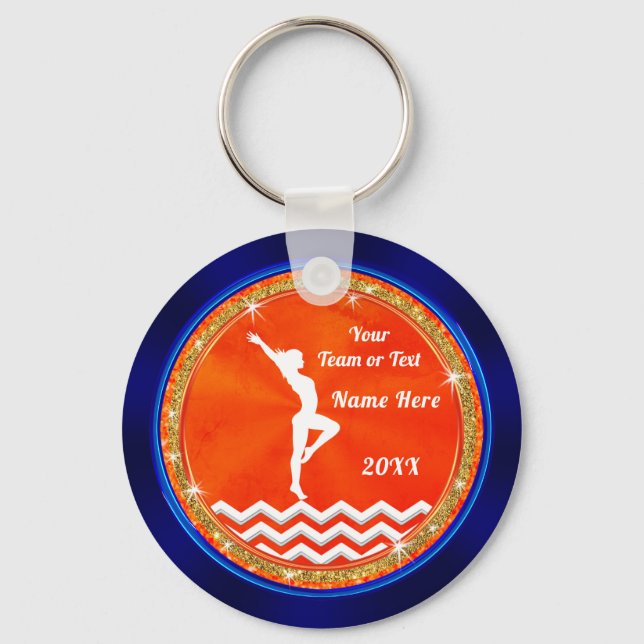 Navy Blue, Orange, White, Gymnastics Team Gifts Key Ring (Front)