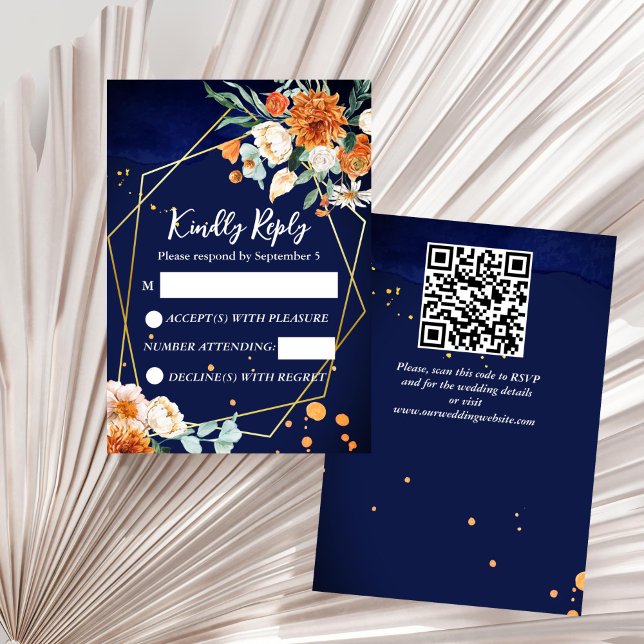 Navy blue orange white roses wedding RSVP (Navy blue orange white roses wedding RSVP)