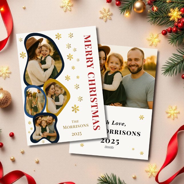 Navy Blue Organic Frame Merry Christmas Photo Card (Creator Uploaded)