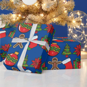Navy Blue Ornaments Christmas Gifts Wrap  Wrapping Paper