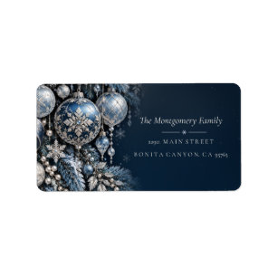 Navy Blue Ornaments Christmas Return Address Label