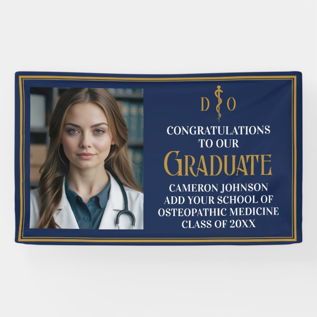 Navy Blue Osteopathic Medical School Graduation Banner (Horizontal)
