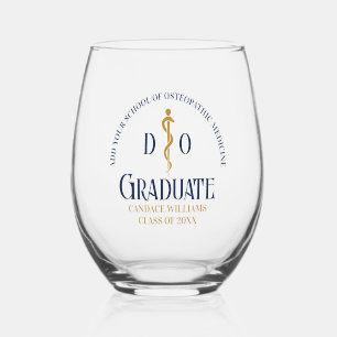 Navy Blue Osteopathic Medical School Graduation Stemless Wine Glass
