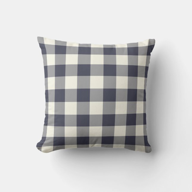 Navy Blue Outdoor Pillows - Gingham Pattern (Front)