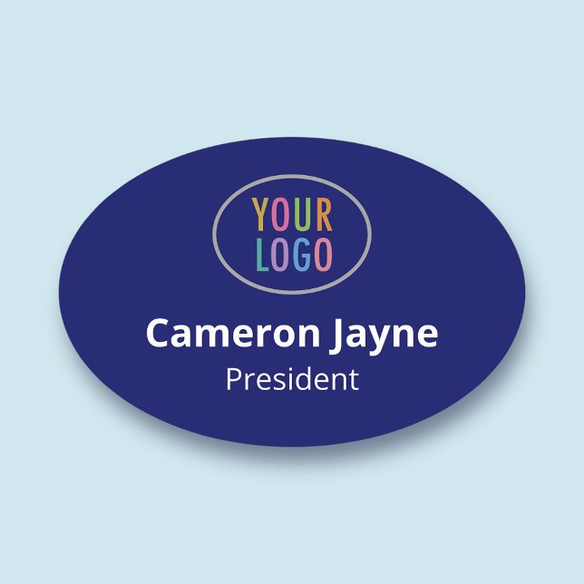 Navy Blue Oval Name Tag Badge Logo Professional (MISOOK Oval Navy Blue Name Tag with Logo)