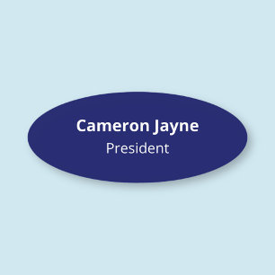 Navy Blue Oval Shape Name Tag Magnetic or Pin