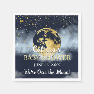 Navy Blue Over the Moon and Stars Baby Shower Napkin
