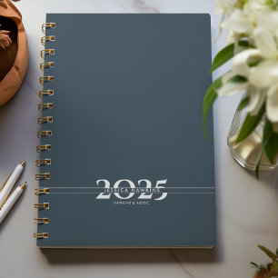 Navy Blue Overlapping Text Split Year Weekly Planner