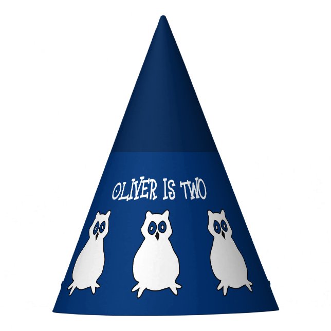 Navy blue Owl Birthday  Party Hat (Front)