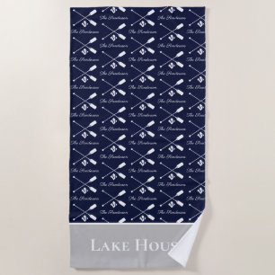 Navy Blue Paddle Monogram Lake House Nautical Beach Towel