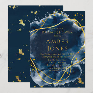Navy Blue Painted Gold Bridal Shower Invitation