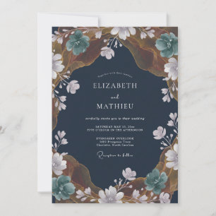 Navy Blue Painterly Orchard Wedding Invitation