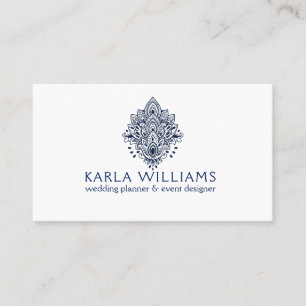 Navy-Blue Paisley Lace Ornament Business Card