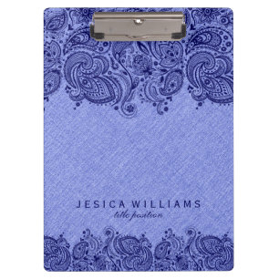 Navy Blue paisley Lace With Light Blue Faux Linen Clipboard