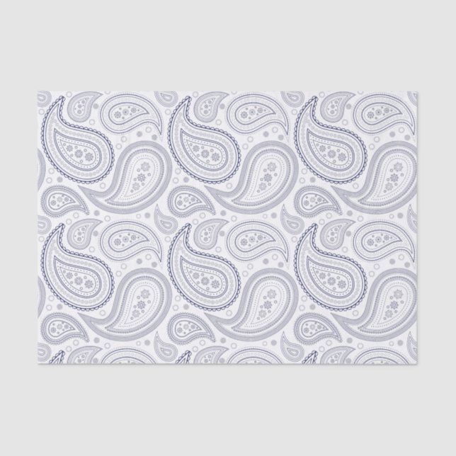 Navy Blue Paisley Pattern on White Tissue Paper (Front)