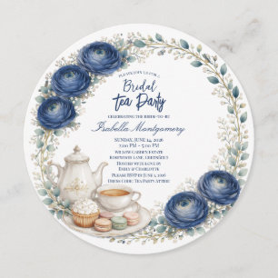 Navy Blue Palette Tea Party Bridal Shower Invitation