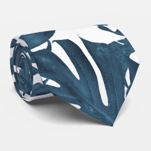 Navy blue palm leaves tie