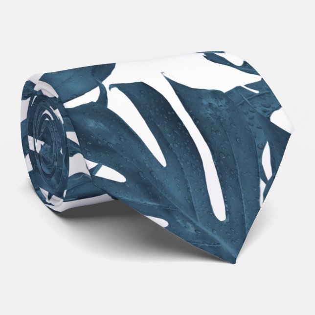 Navy blue palm leaves tie (Rolled)