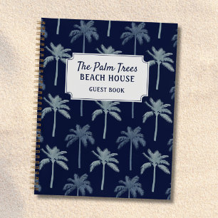 Navy Blue Palm Trees Beach House Guestbook Notebook