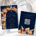 Navy Blue Pampas Grass Bridal Shower Terracotta  Invitation<br><div class="desc">Stunning, modern QR code bridal shower invitation featuring boho pampas grass floral elements in terracotta, rustic autumn cottage hues with arch, against a navy blue background. Add the URL of your wedding website on the reverse of the card and the QR code will be updated, or delete if not required....</div>