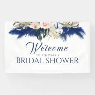 Navy Blue Pampas Grass Bridal Shower Welcome Banner