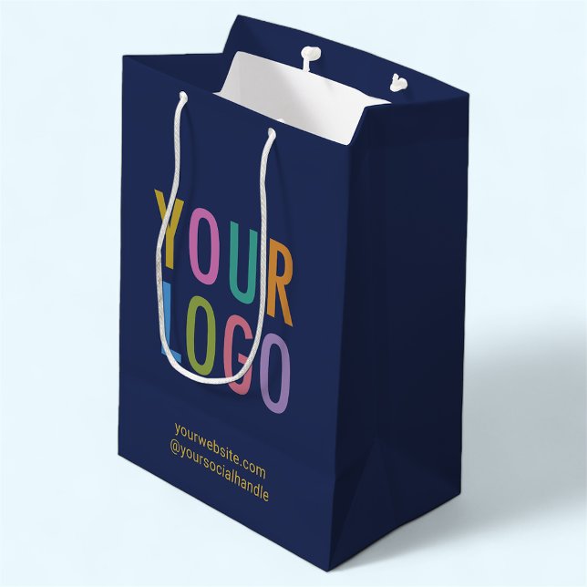 Navy Blue Paper Gift Bag Custom Business Logo Bulk (MISOOK 7 x 4.5 x 10 inch Navy Blue Gift Bag with Logo )