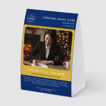 Navy Blue Paper Table Tent for Product Promotions