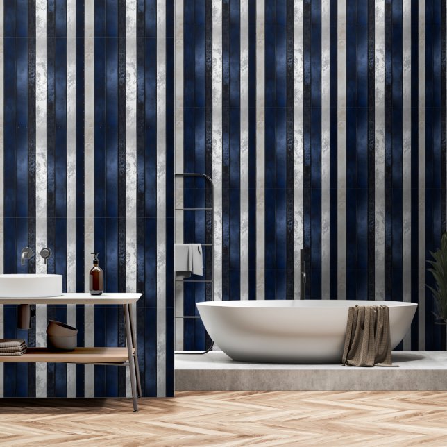 Navy Blue Pattern Wallpaper (Bathroom)
