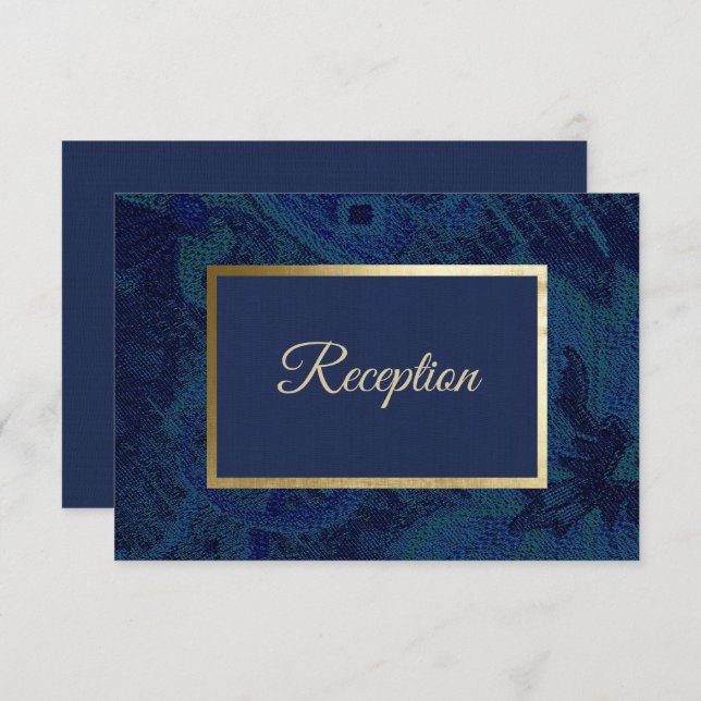 Navy Blue Pattern Wedding Reception Cards (Front/Back)