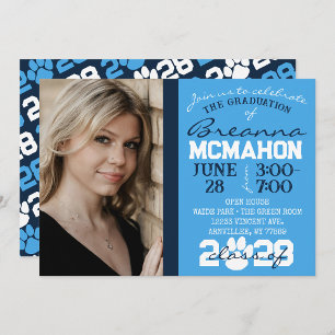 Navy & Blue Pawprint Graduation Photo Invitation