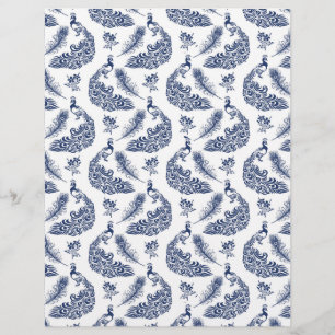 Navy Blue Peacocks Arts & Craft Stationery Paper
