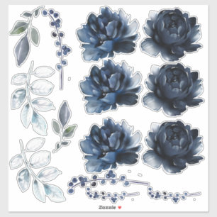 Navy Blue Peonies Floral Bouquet Creator Set Of