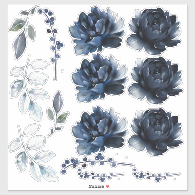 Navy Blue Peonies Floral Bouquet Creator Set Of   (Sheet)